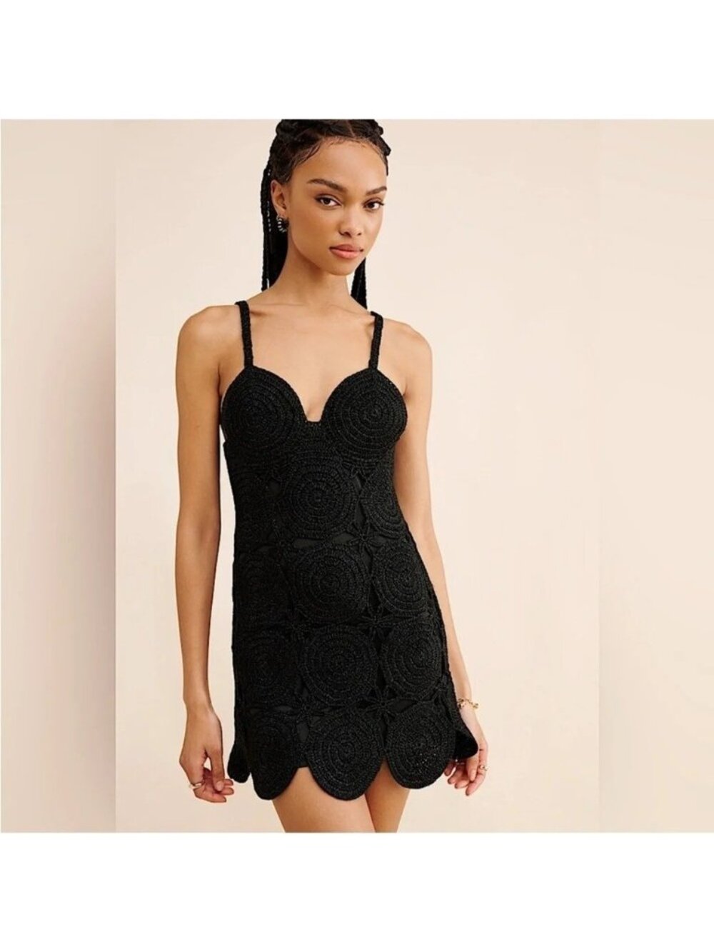 SIMON MILLER  XS Black Crochet Sleeveless Minidress Party Cocktail